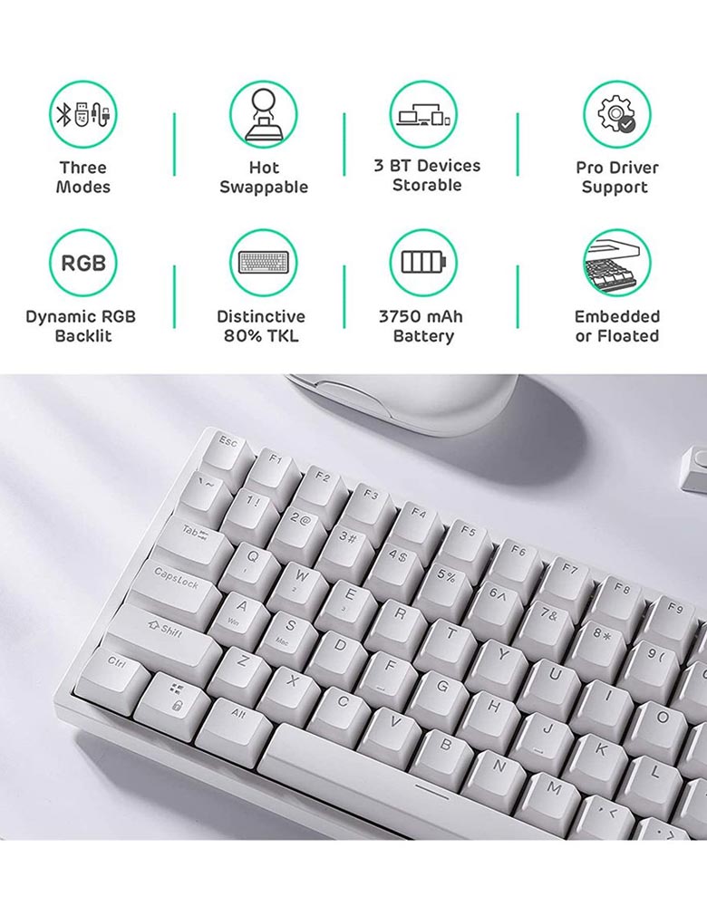 Tri-Mode RGB 84-Keys Hot-Swappable Mechanical Keyboard – White [Brown]