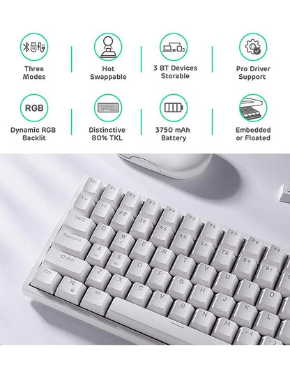 Tri-Mode RGB 84-Keys Hot-Swappable Mechanical Keyboard – White [Brown]