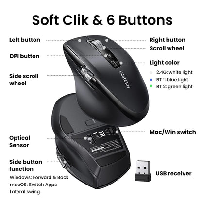 Hyper-Fast Scroll Wireless Mouse Bluetooth 5.4 2.4G Ergonomic 5000DPI for MacBook Tablet Laptops Computer PC Mice